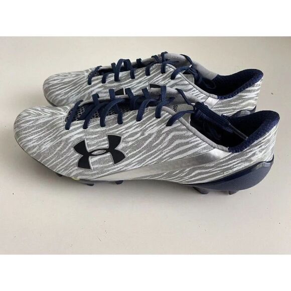 UNDER ARMOUR UA SPOTLIGHT Low Football Cleats Blue Sliver Tiger Stripes Sz 13.5 - Picture 3 of 8